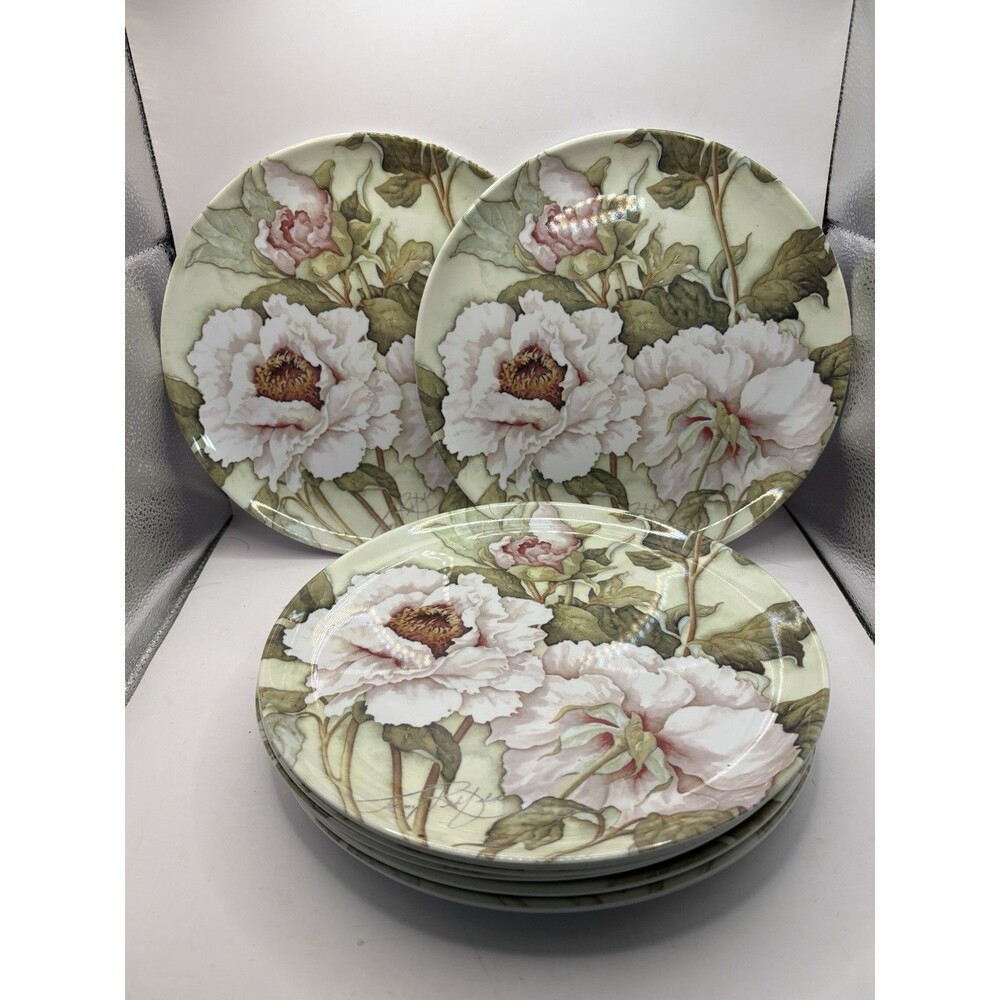 Keller Charles Melamine Floral Design Jamie Rehfeld 10 Dinner Plates 10” Signed